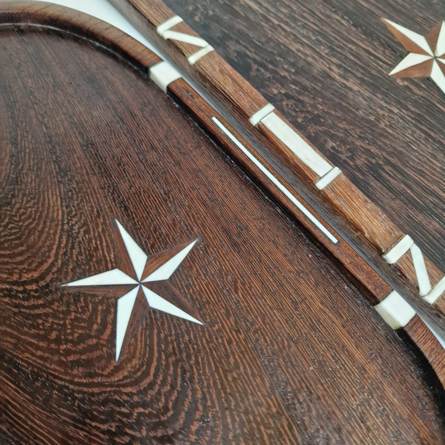 Handmade Intarsia Wood Serving Tray Set, Marquetry Mosaic Inlay