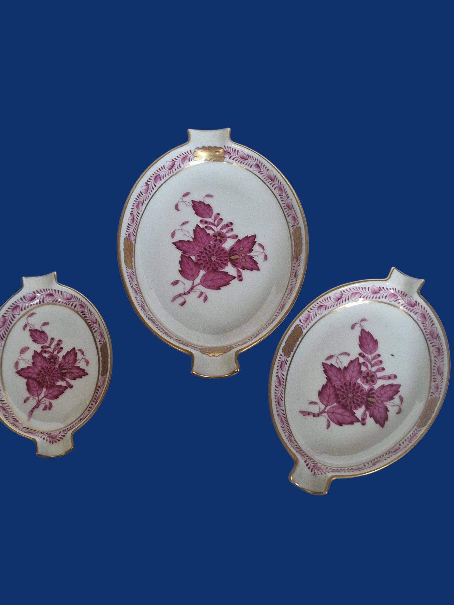 Herend Apponyi Red Ashtrays Set, Hand-Painted Porcelain Dish, Vintage Hungary Servies