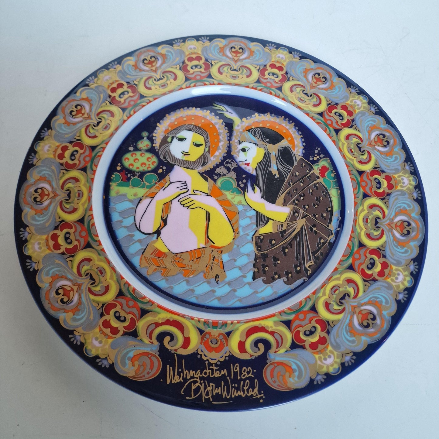Bjorn Wiinblad Rosenthal Nativity Plate – Hand-Painted Gold Porcelain Christmas 1982