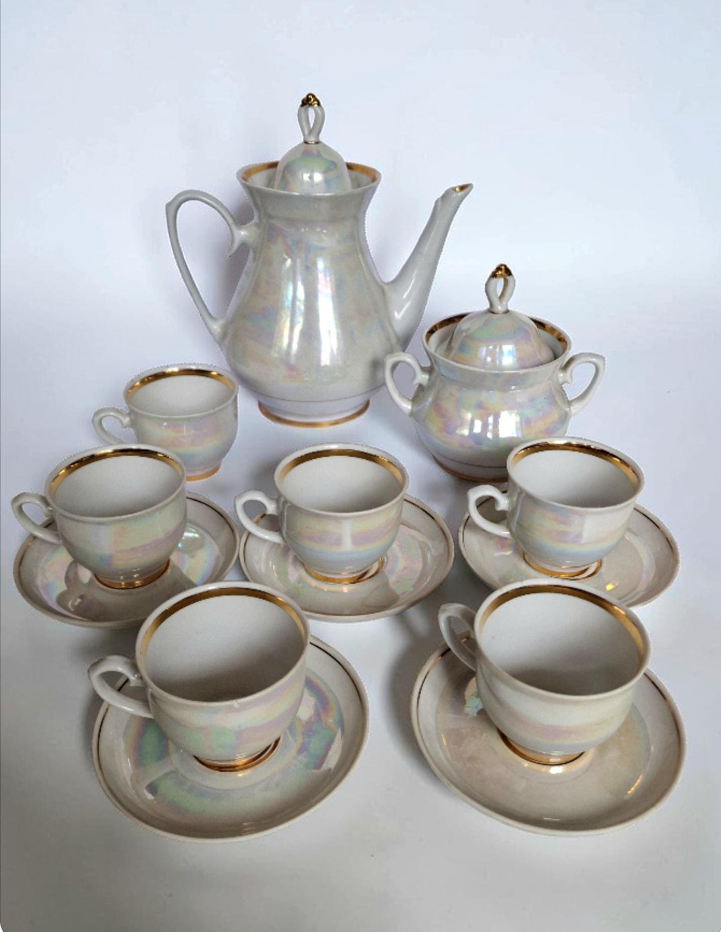 Lomonosov service tea coffee 6 person iriserend tsar collection