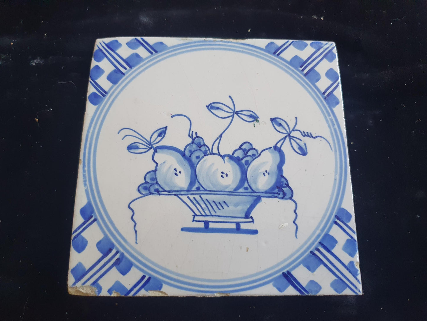 Dutch Delft Blue Tile, Fruit bowl, 19th century, antique collectable and backsplash fireplace kitchen tiles