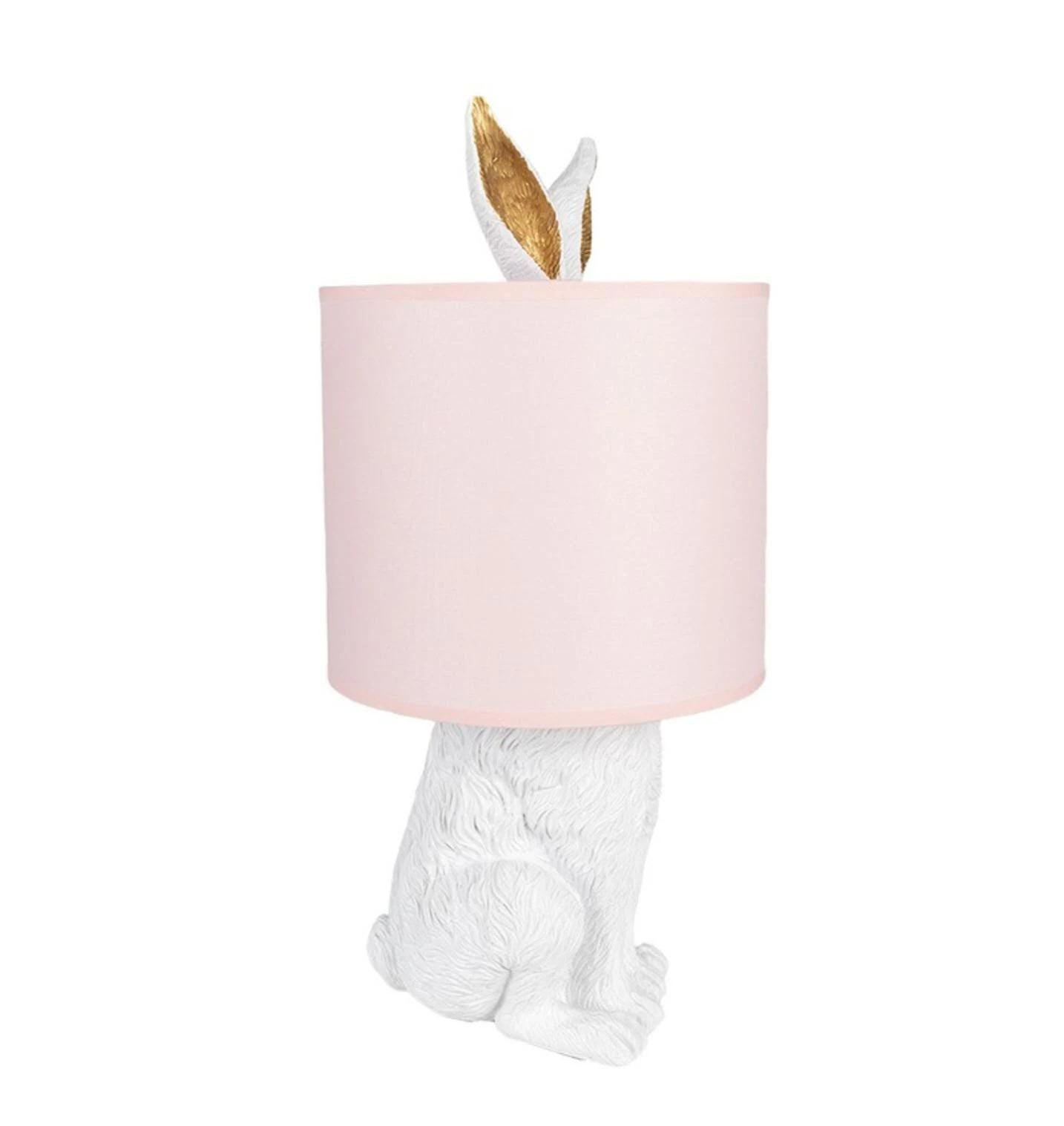 Hare Table Lamp, Pink Shade, Gold Accent, Whimsical Nursery Decor rabbit baby