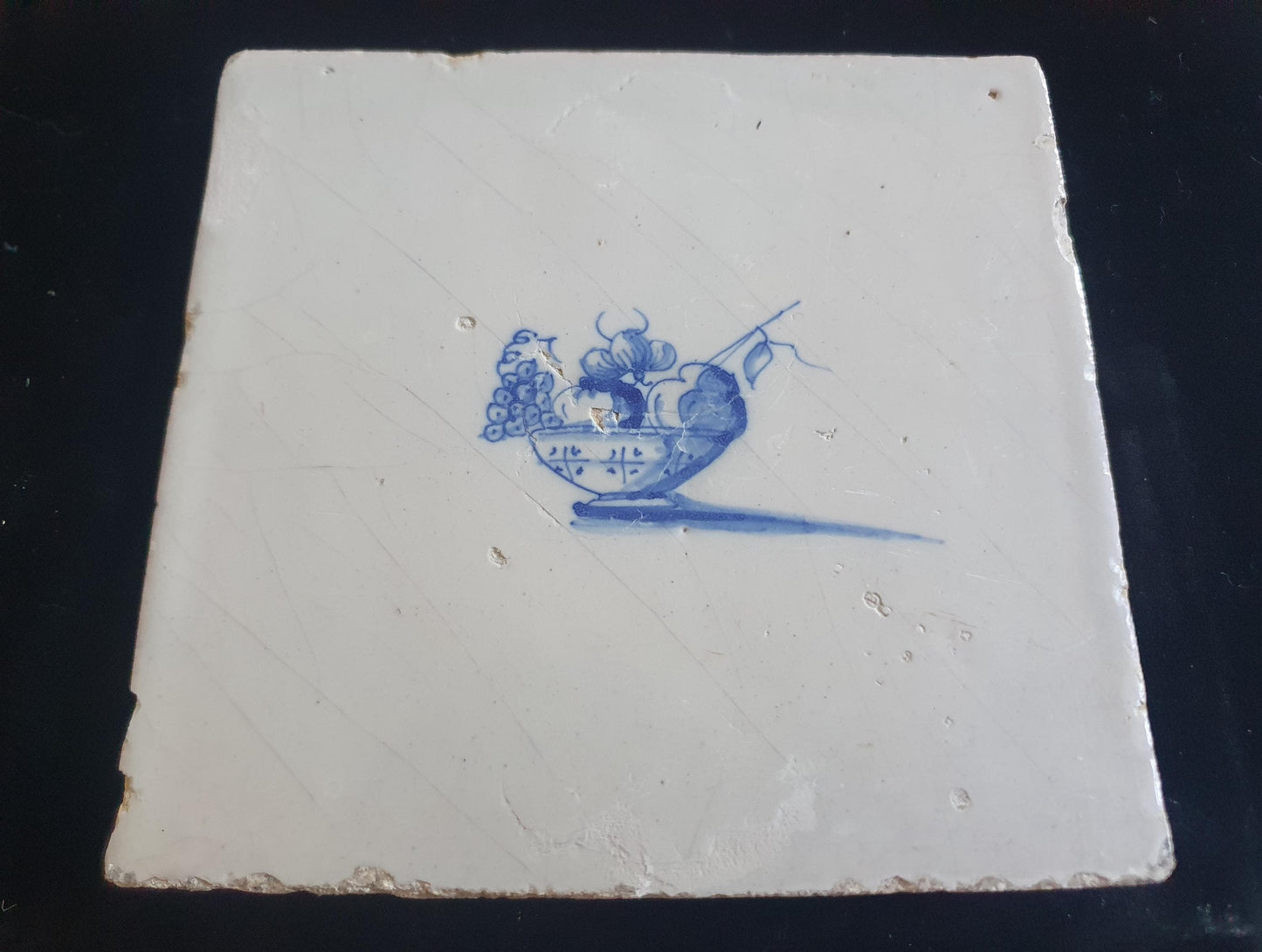 Dutch Delft Blue Tile, Fruir bowl, planttile 17th century, antique collectable and backsplash fireplace kitchen tiles