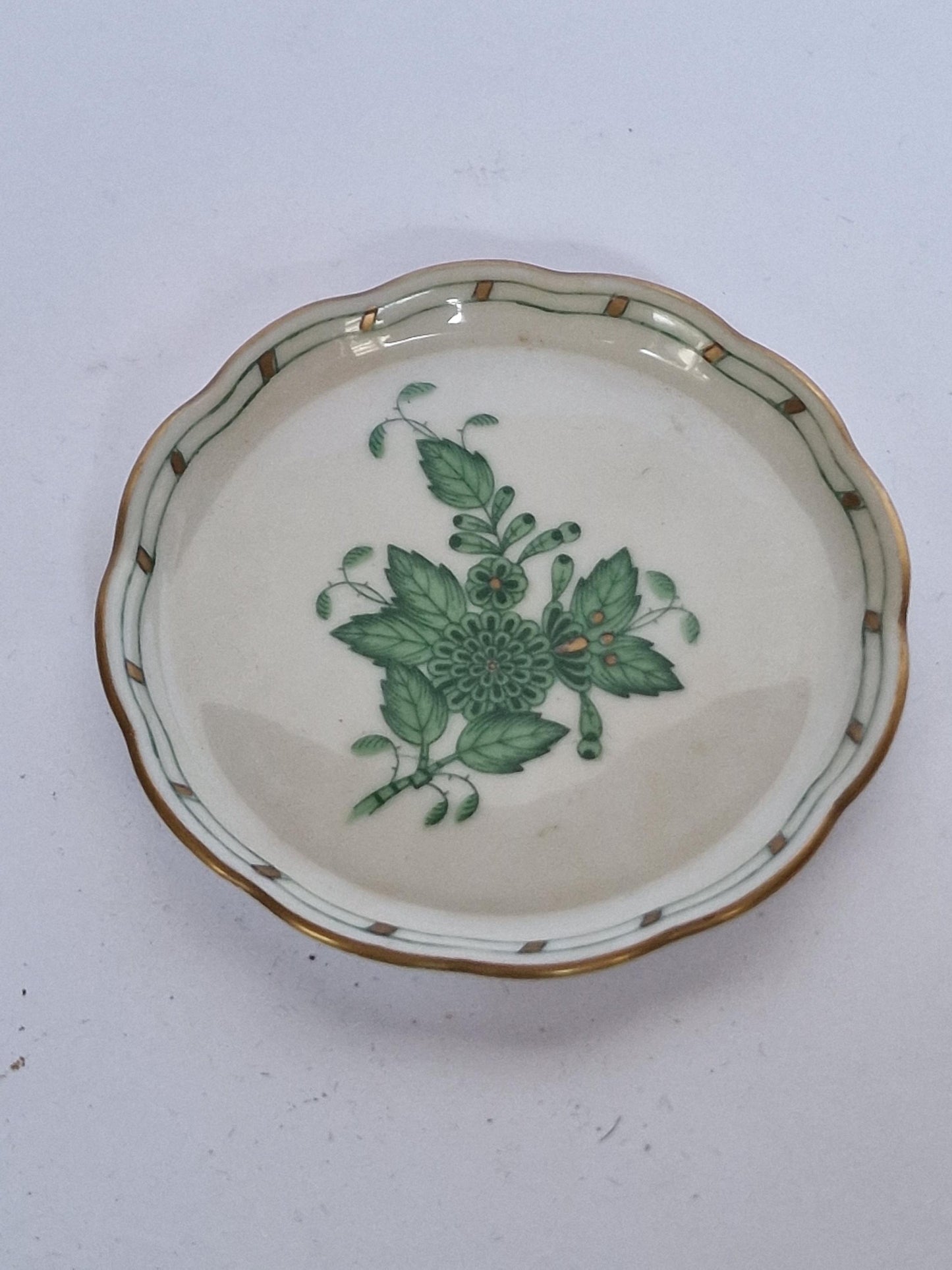 Herend Hungary chocolat presentation dessert coffee dish Apponyi green Floral Design