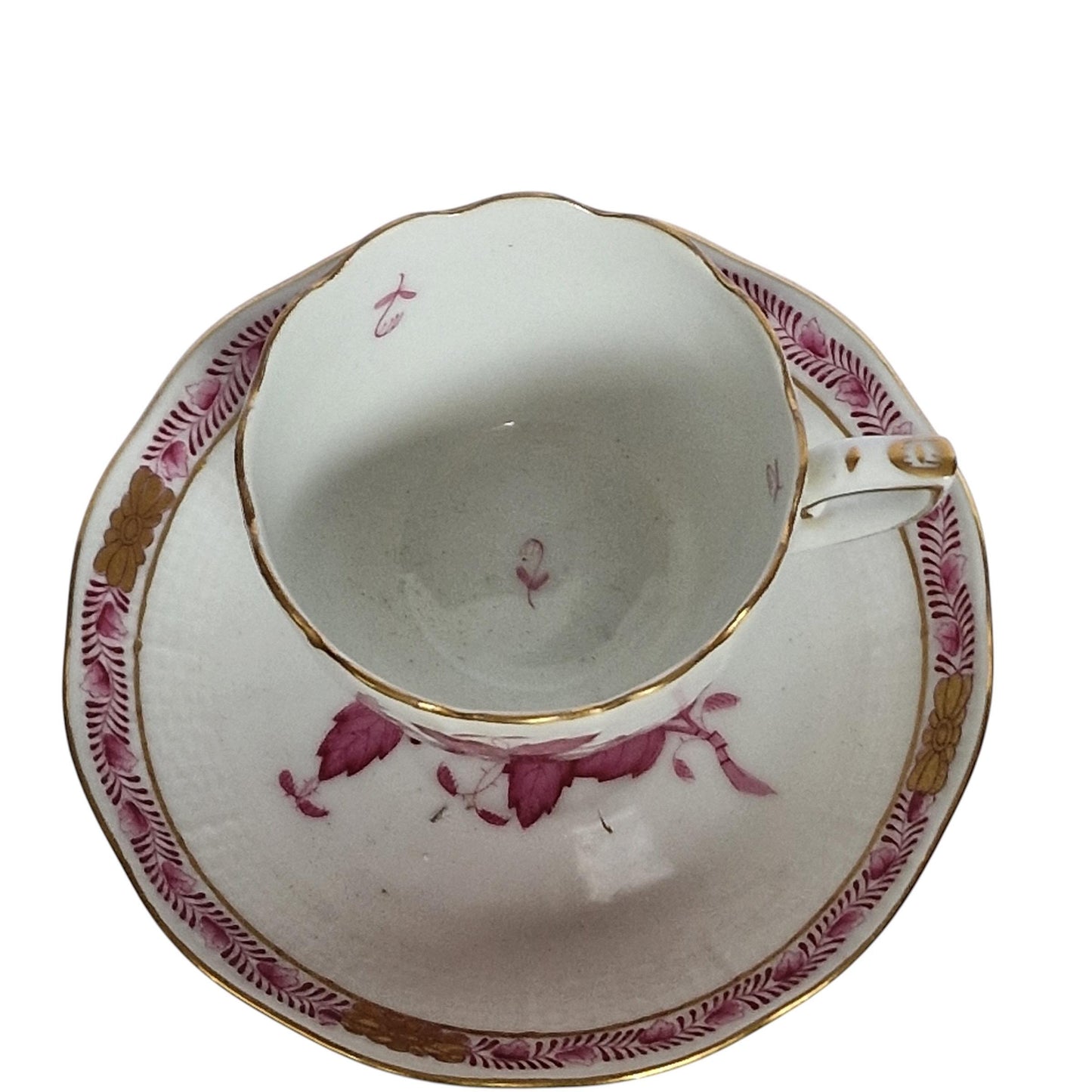 Herend Hungary cup and saucer Apponyi Red Floral Design