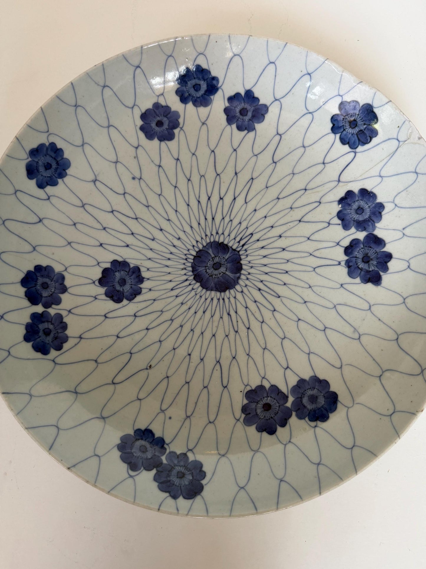 A Large Antique 18th Century Edo Arita Porcelain Plate - Blue and White Japanese - 33 cm