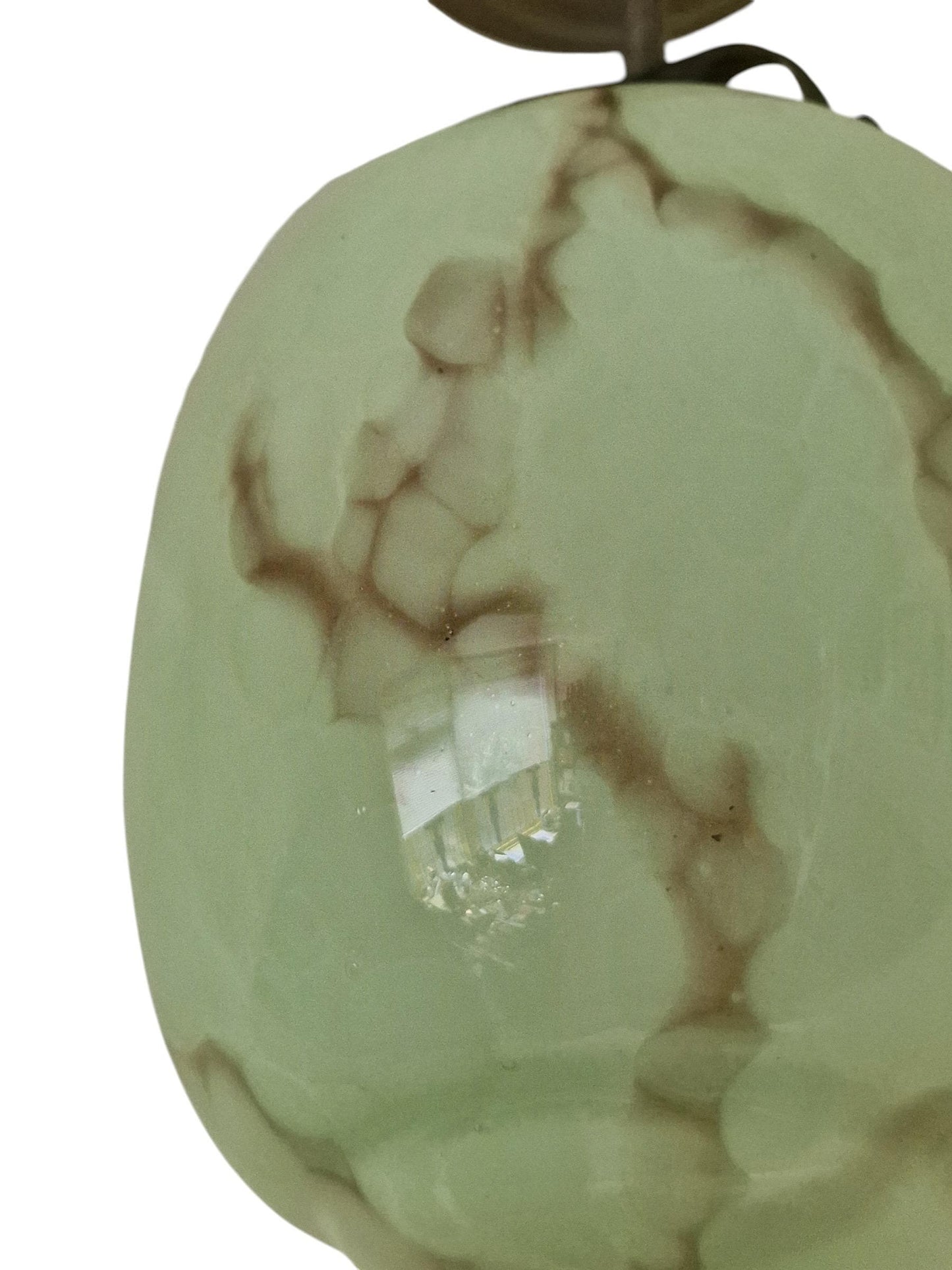 Art deco pastel pistache green early art deco Dutch Holland ceiling Lamp with Opaline Glass, , c. 1920s 1930s Ceiling lamp hanging , rod