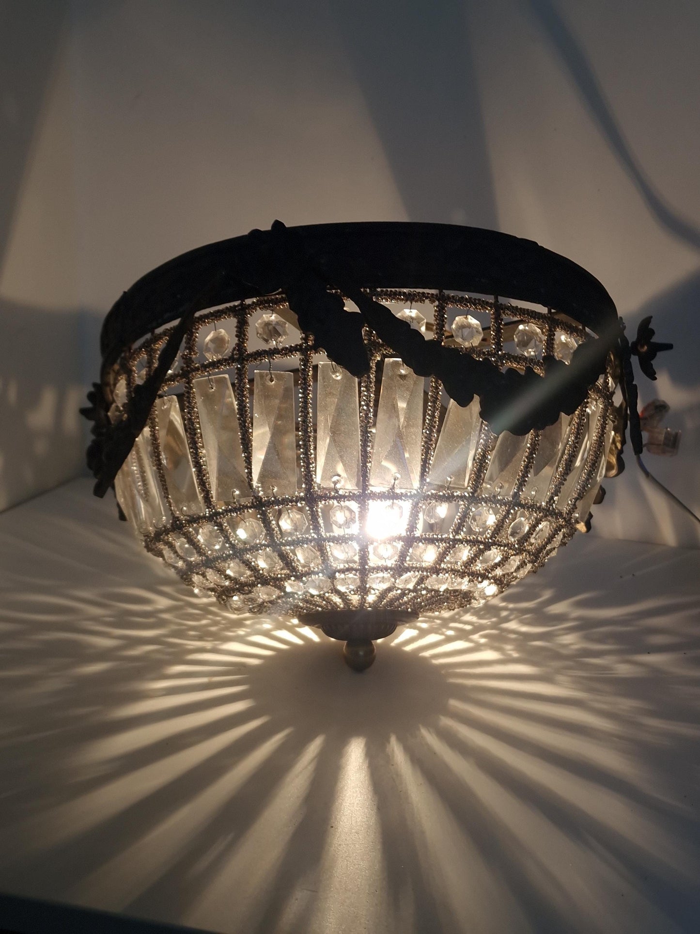 French Belle Époque Crystal Flush Mount Ceiling Light, France, circa 1900