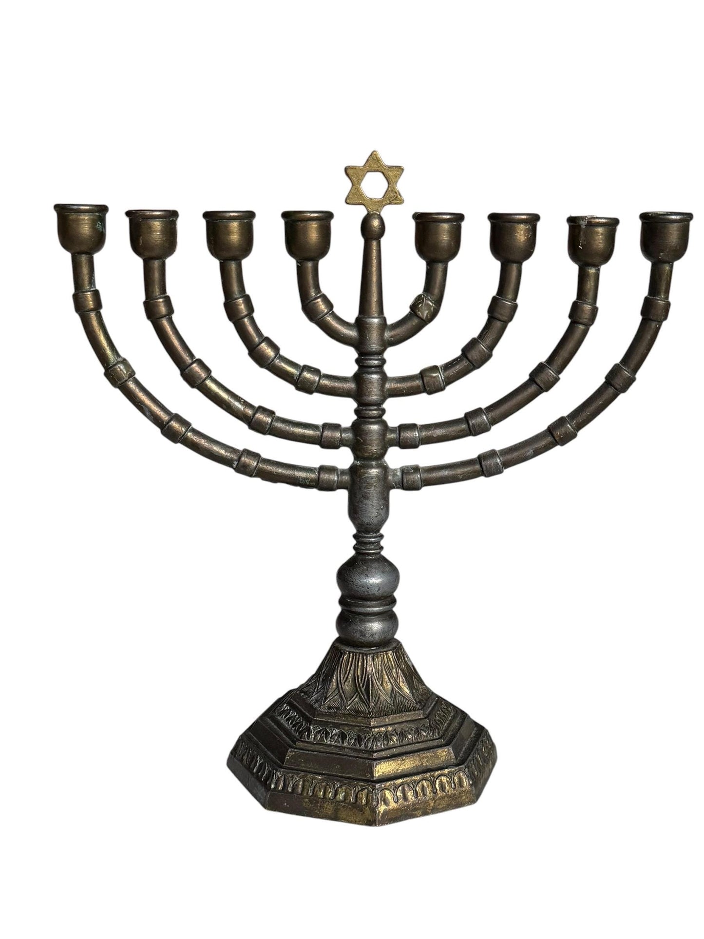 Hanukkah Menorah, Jewish Candlestick, vintage copper brass antique