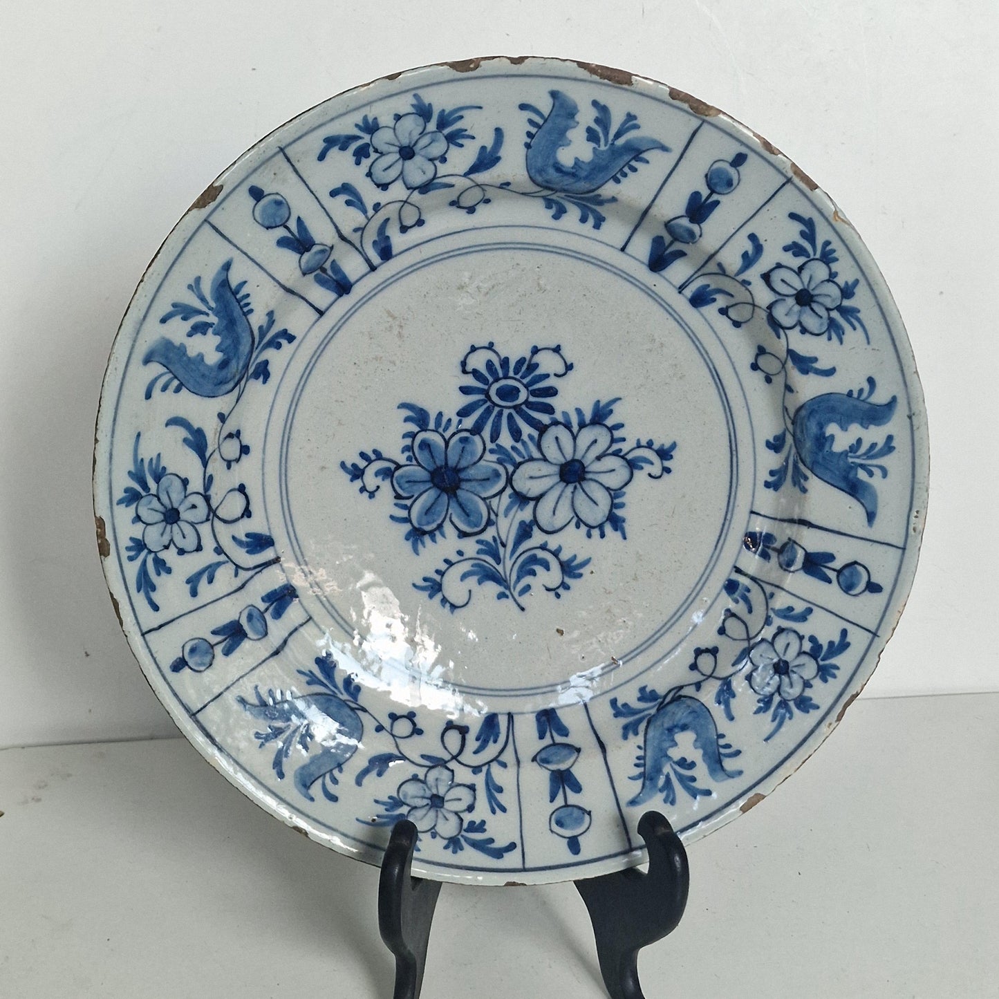 XL large Antique Delft Plate, 18th Century Dutch Chinoiserie, Oriental Decor