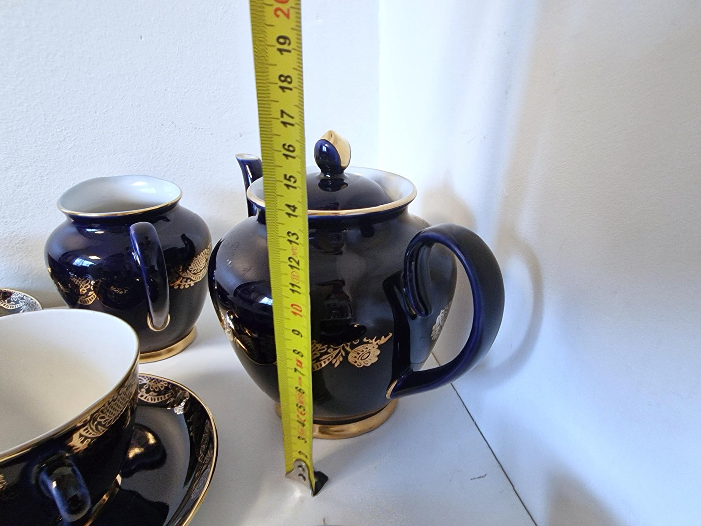 Lomonosov service tea coffee 6 person art deco / midcentury porcelain cobalt kobalt gold, tsar collection