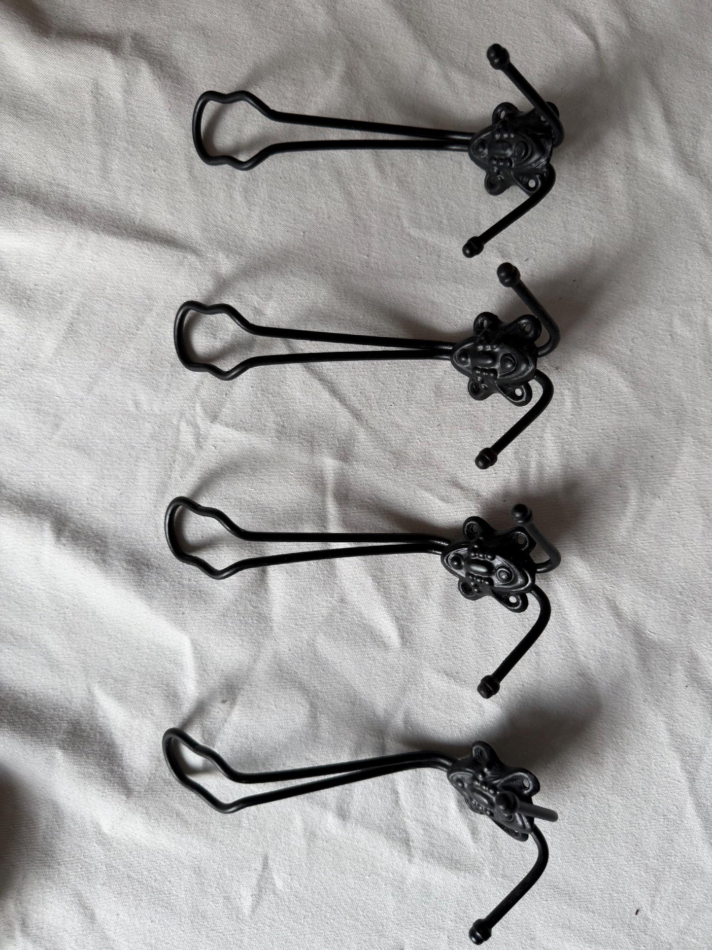 Vintage Dutch Coat Hooks Set of 4, Double Hooks