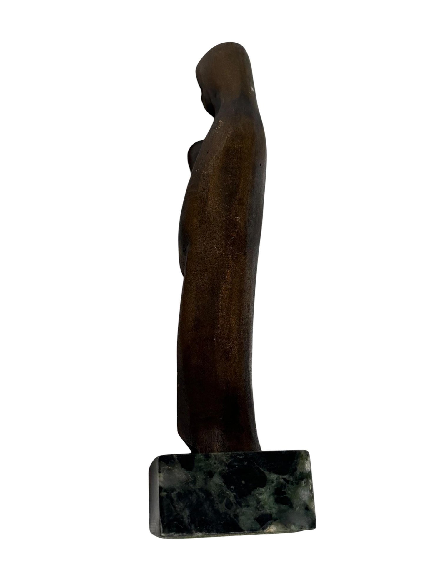 Modernist patinated Bronze Mother Madonna and Child Jesus Sculpture on Green marble Base, midcentury