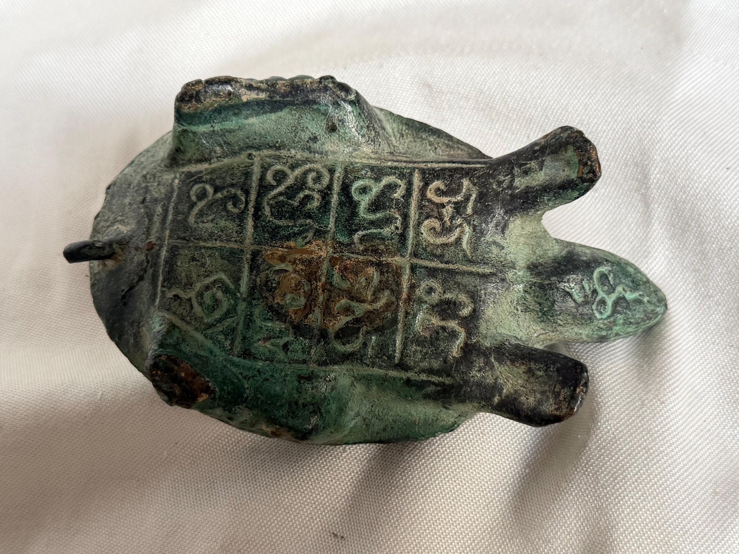 Vintage Tibetan Bronze Turtle with Buddhist Symbols, Traditionally associated with longevity, protection, good fortune, asian & ethnographic