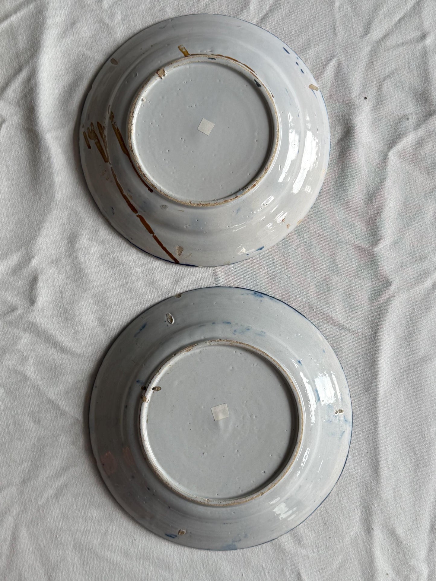 Antique Delft blue Plates, dutch pottery, Handpainted Decor, 18th Century (Set of 2) wallplates