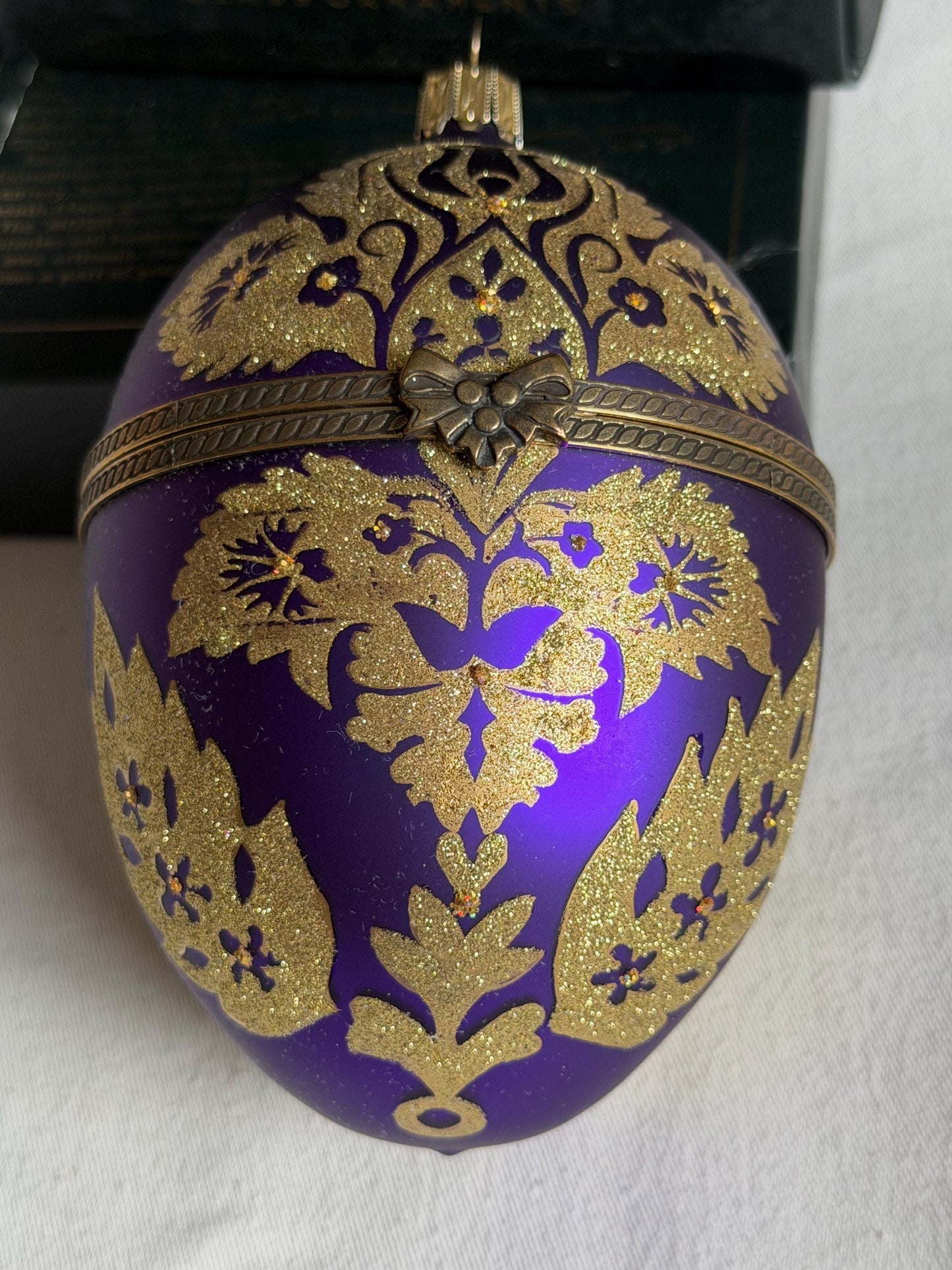 Komozja Mostowski XL Faberge egg Handcrafted Polish Glass Egg Ornament – Purple & Gold Christmas Keepsake Box, retired collectible faberge