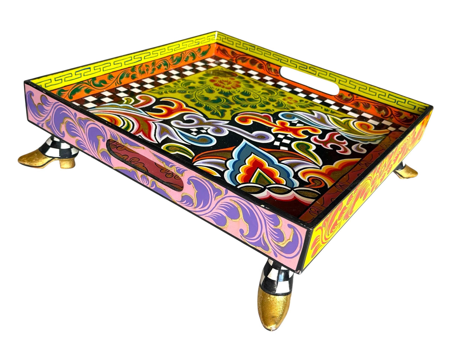 Tom’s Drag designer serving Tray on Feet – Colorful Collectible , Retired – Handpainted object on heels by Tom Hoffmann, tomscompany 39 cm