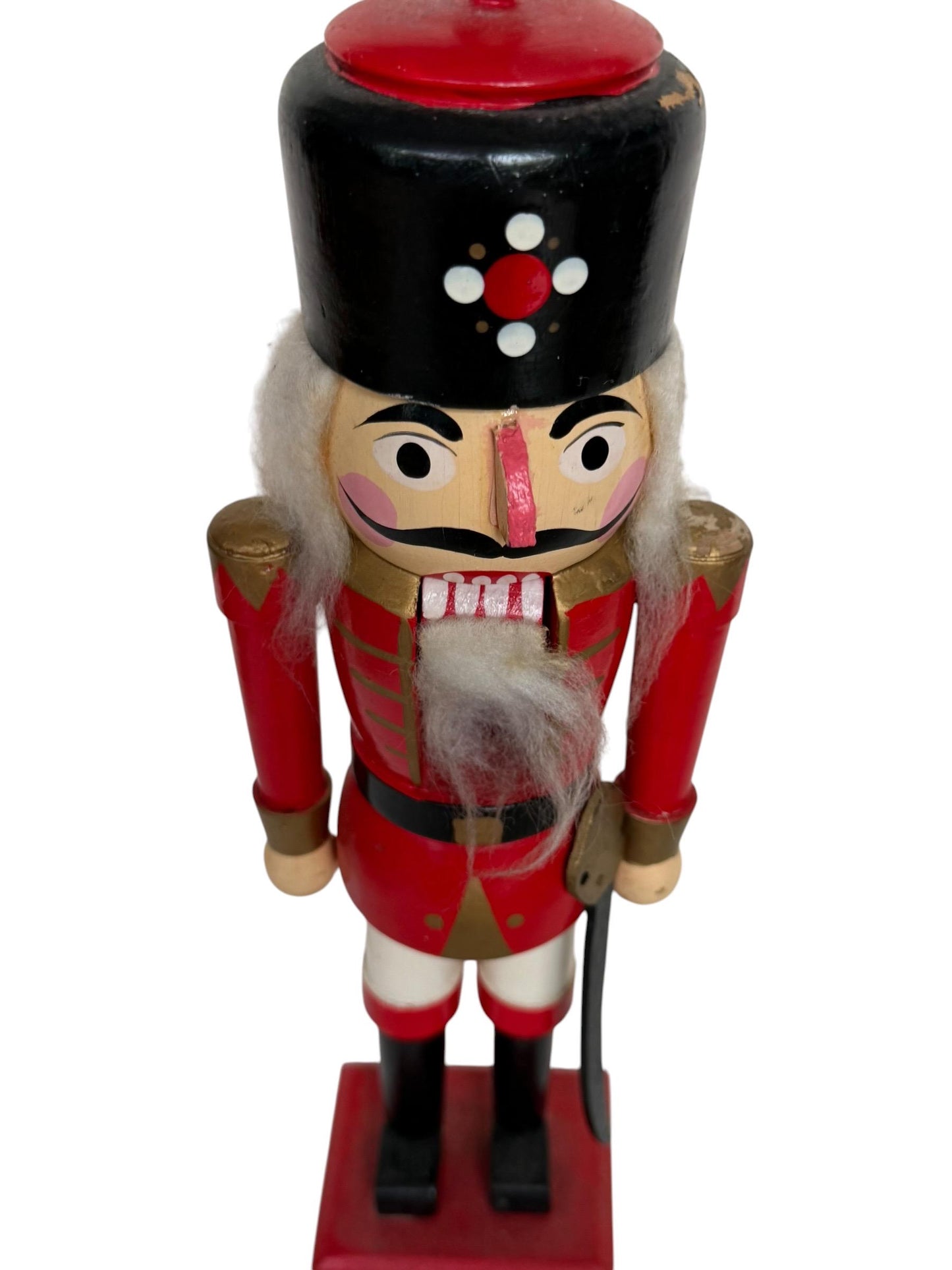 Antique Erzgebirge Wood Nutcracker, Hand-Painted Christmas Decor (34cm, midcentury)