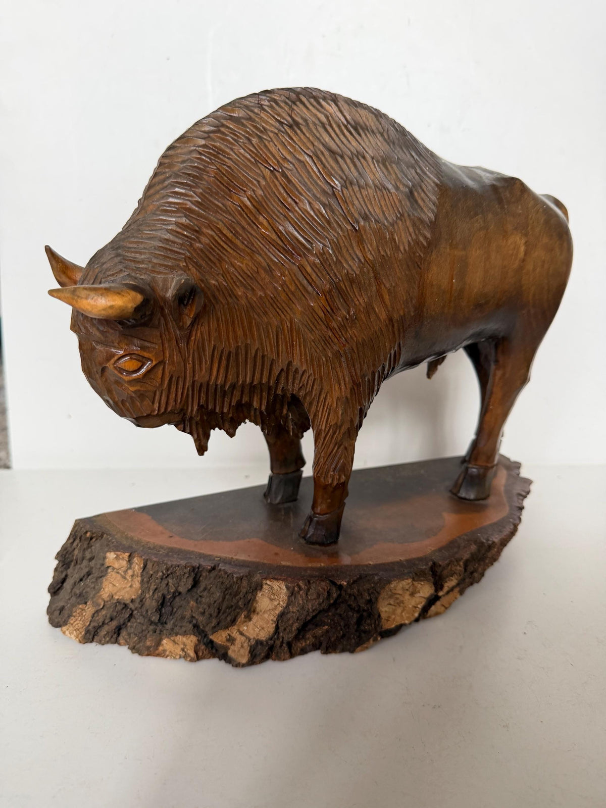 Polish Midcentury PRL Communist Era Zubr Bison designer Sculpture, Hand Carved Wood, ca. 1960s