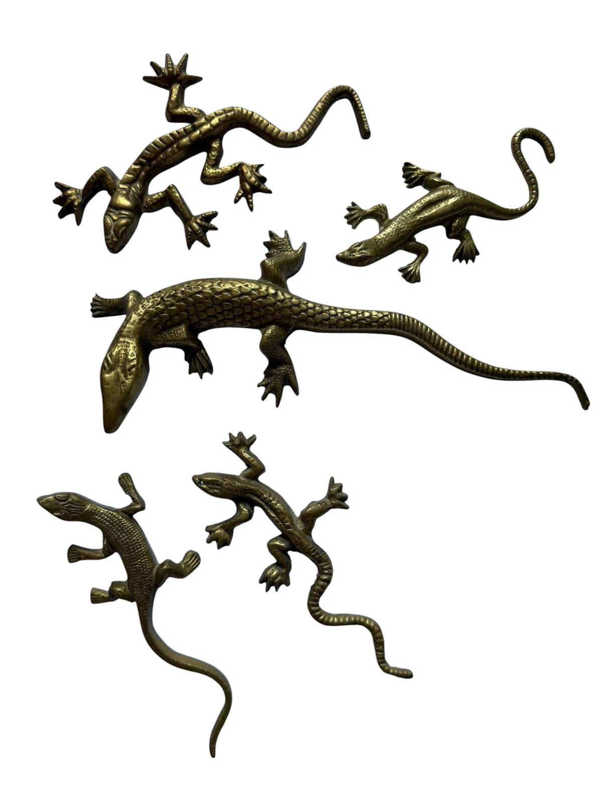 Vintage Gecko Lizard Salamander Figures – Set of 5 bronze / brass / copper display figurines - largest 21 cm - collector collectable items