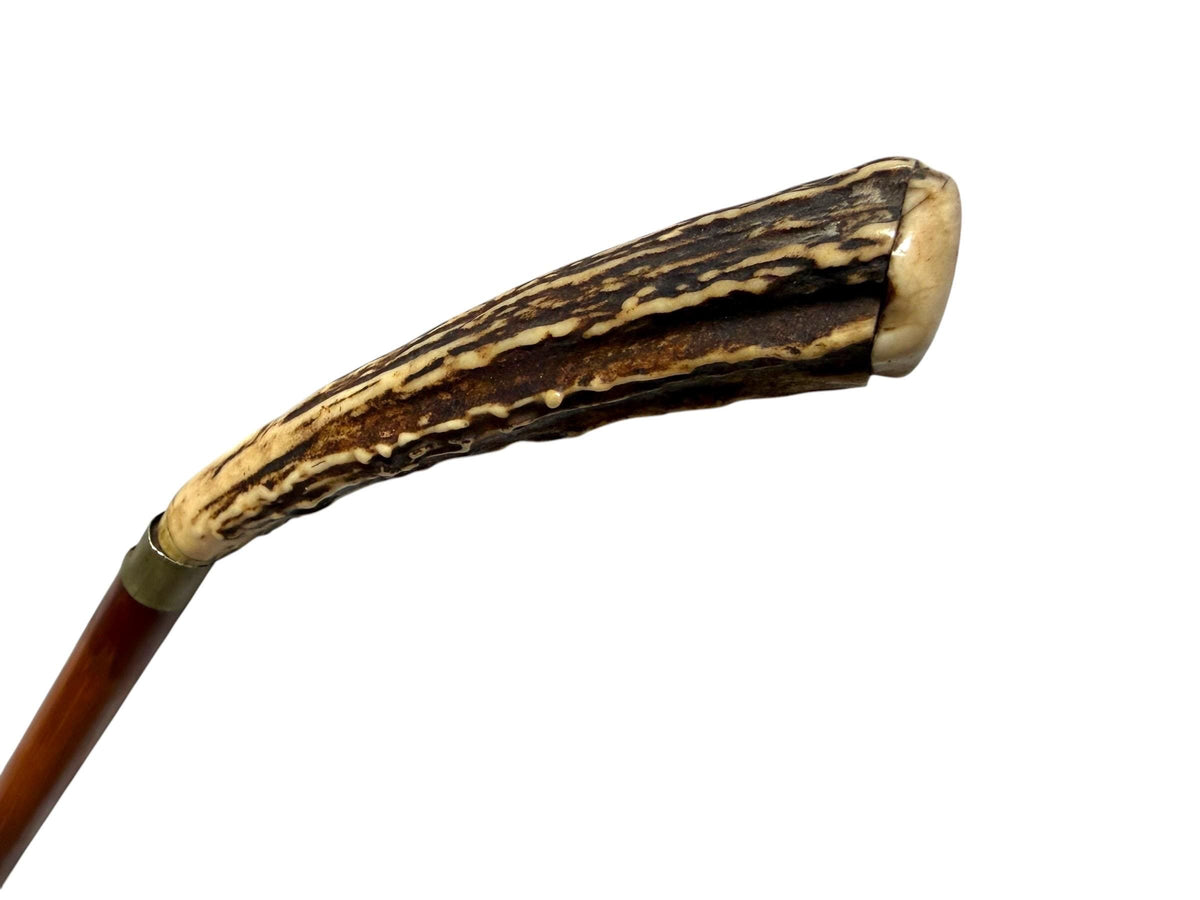 antique cane Bavarian with solingen inside walking stick with deer antlers, european collection, flannel stick. Hunting stick