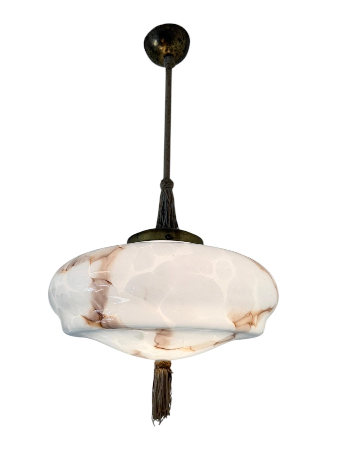 Art deco pastel baby blue charleston ceiling Lamp with Opaline Glass, , c. 1920s Ceiling lamp hanging , rod