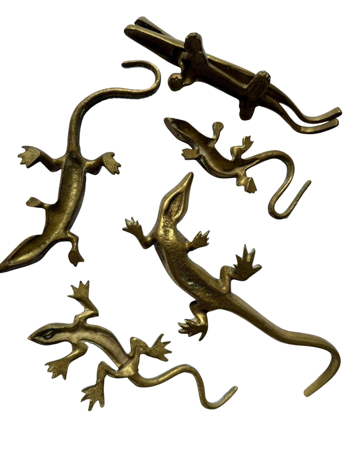 Vintage Gecko Lizard Salamander Figures – Set of 5 bronze / brass / copper display figurines - largest 21 cm - collector collectable items