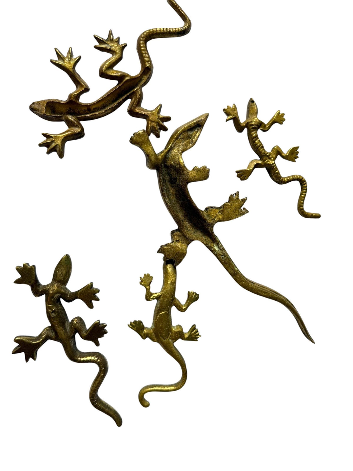 Vintage Gecko Lizard Salamander Figures – Set of 5 bronze / brass / copper display figurines - largest 21 cm - collector collectable items