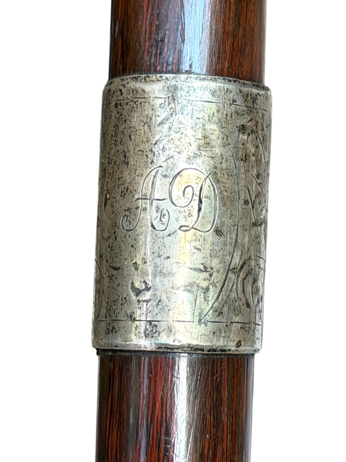 antique walking cane stick with silver, marked, european collection, gentlemen's flannel stick