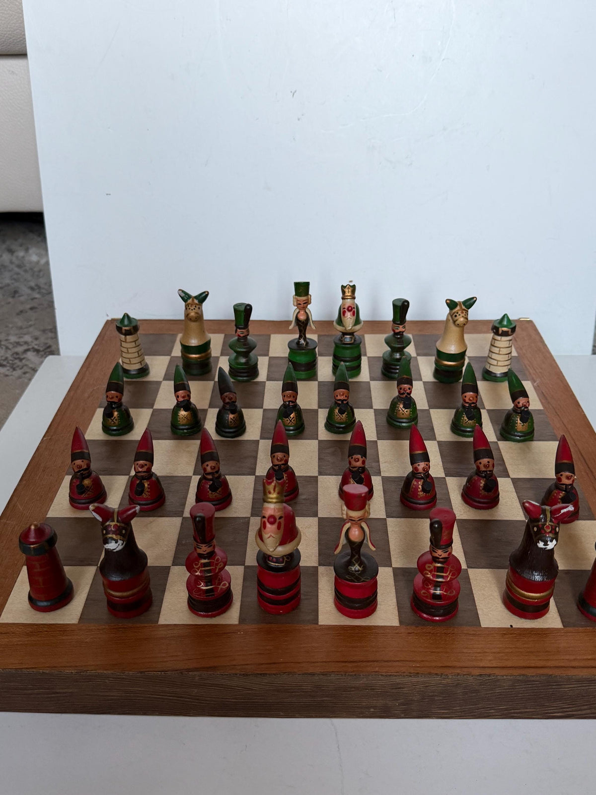 1960s Erzgebirge German Wooden Chess Set Hand Painted Folk Art Chess Checkers Complete Set also dammen and letterbak :) Nutcracker