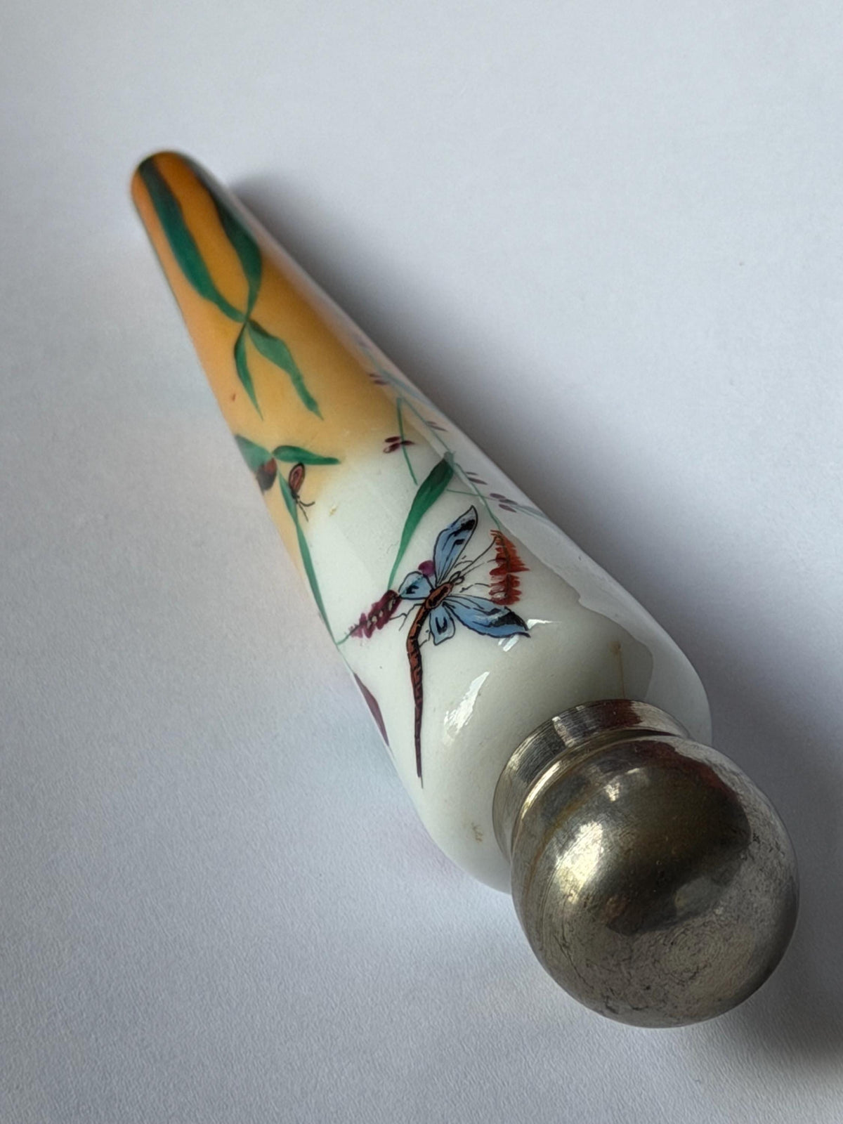19th Century Porcelain Pointed Scent Bottle Hand Painted Bird Flowers Gilt Cap ca 1875-1890 victorian inspired japanoise