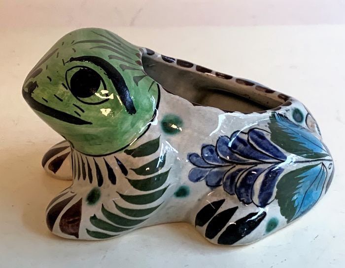 Handmade Tonala Frog Planter, Mexican Folk Art, Sergio Bustamante