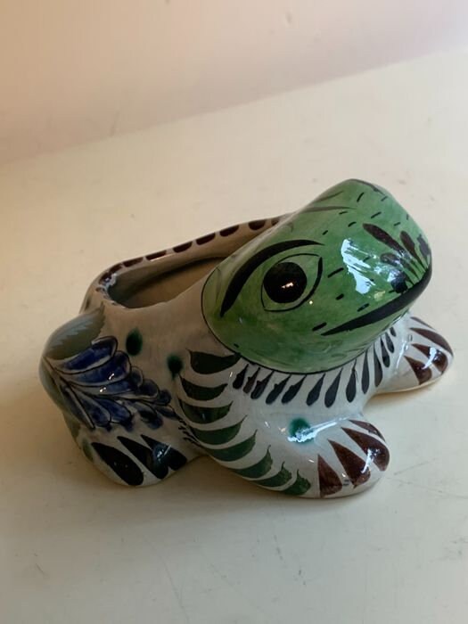 Handmade Tonala Frog Planter, Mexican Folk Art, Sergio Bustamante