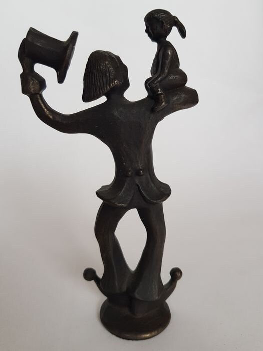 Dutch Design Bronze Clown Figurine with Girl