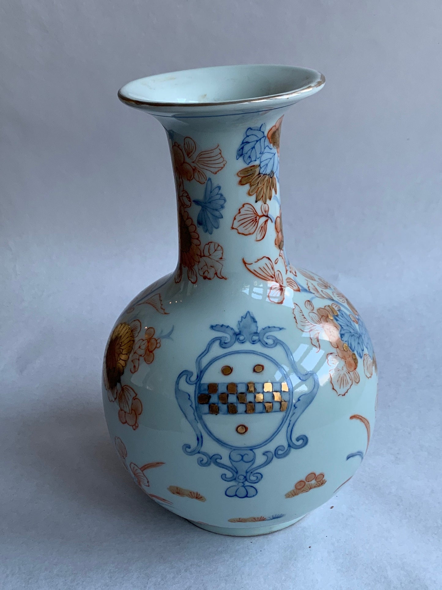 Antique Imari Vase, Japanese Iron Red, Blue Floral & Bird Decor, 19th Century