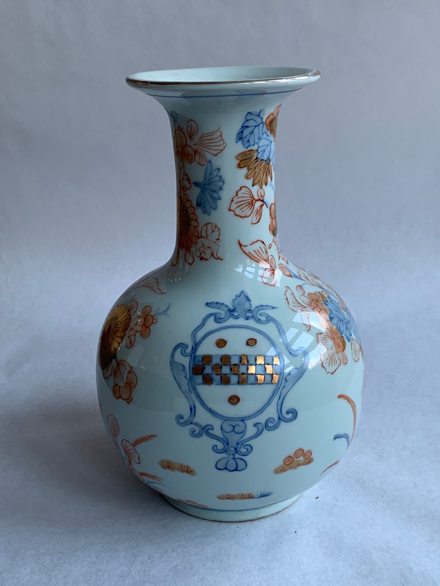 Antique Imari Vase, Japanese Iron Red, Blue Floral & Bird Decor, 19th Century