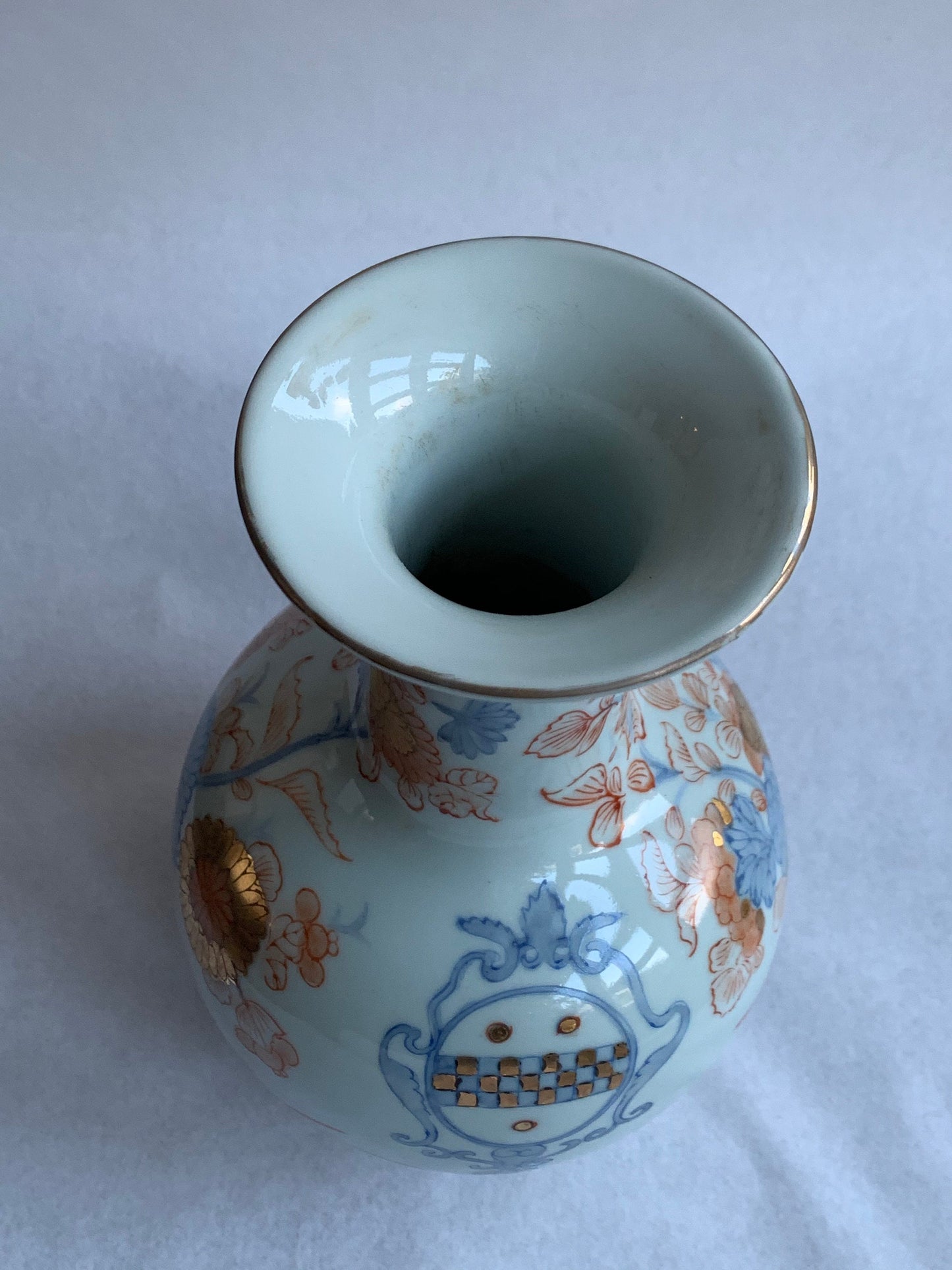 Antique Imari Vase, Japanese Iron Red, Blue Floral & Bird Decor, 19th Century