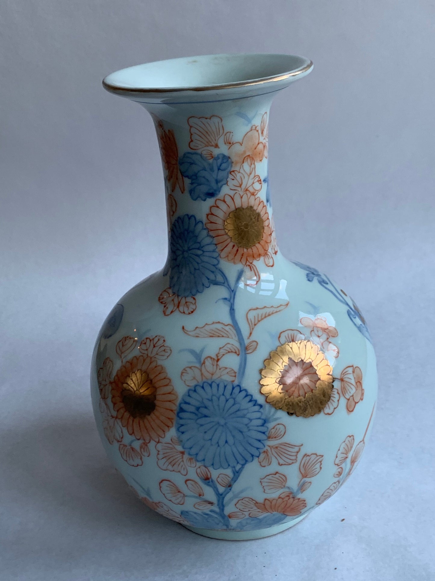 Antique Imari Vase, Japanese Iron Red, Blue Floral & Bird Decor, 19th Century