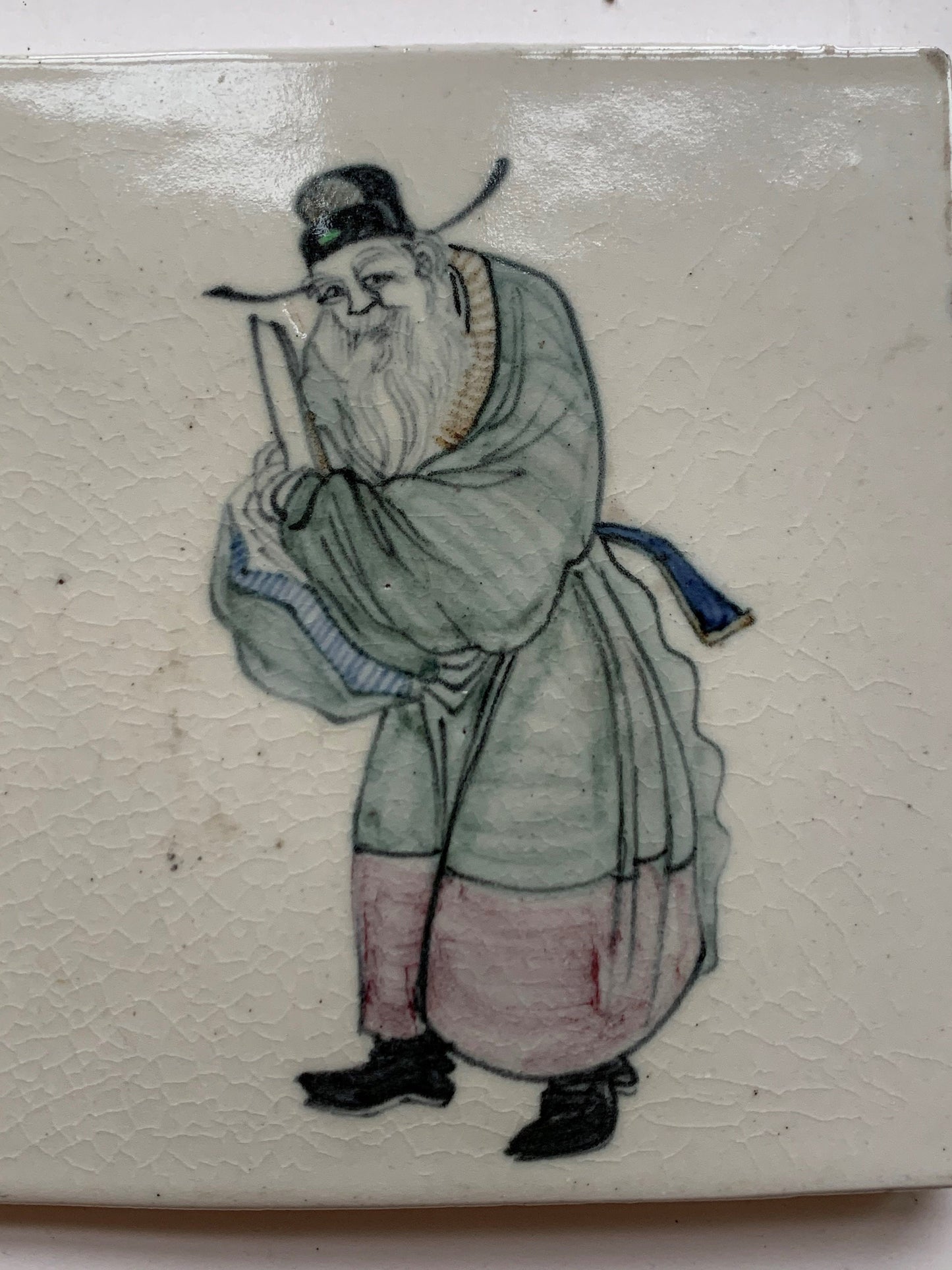 Republic Chinese Polychrome Porcelain Tile, Wu Jinhe Art, 1925