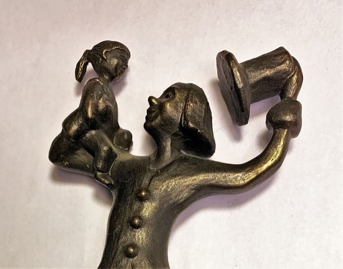 Dutch Design Bronze Clown Figurine with Girl