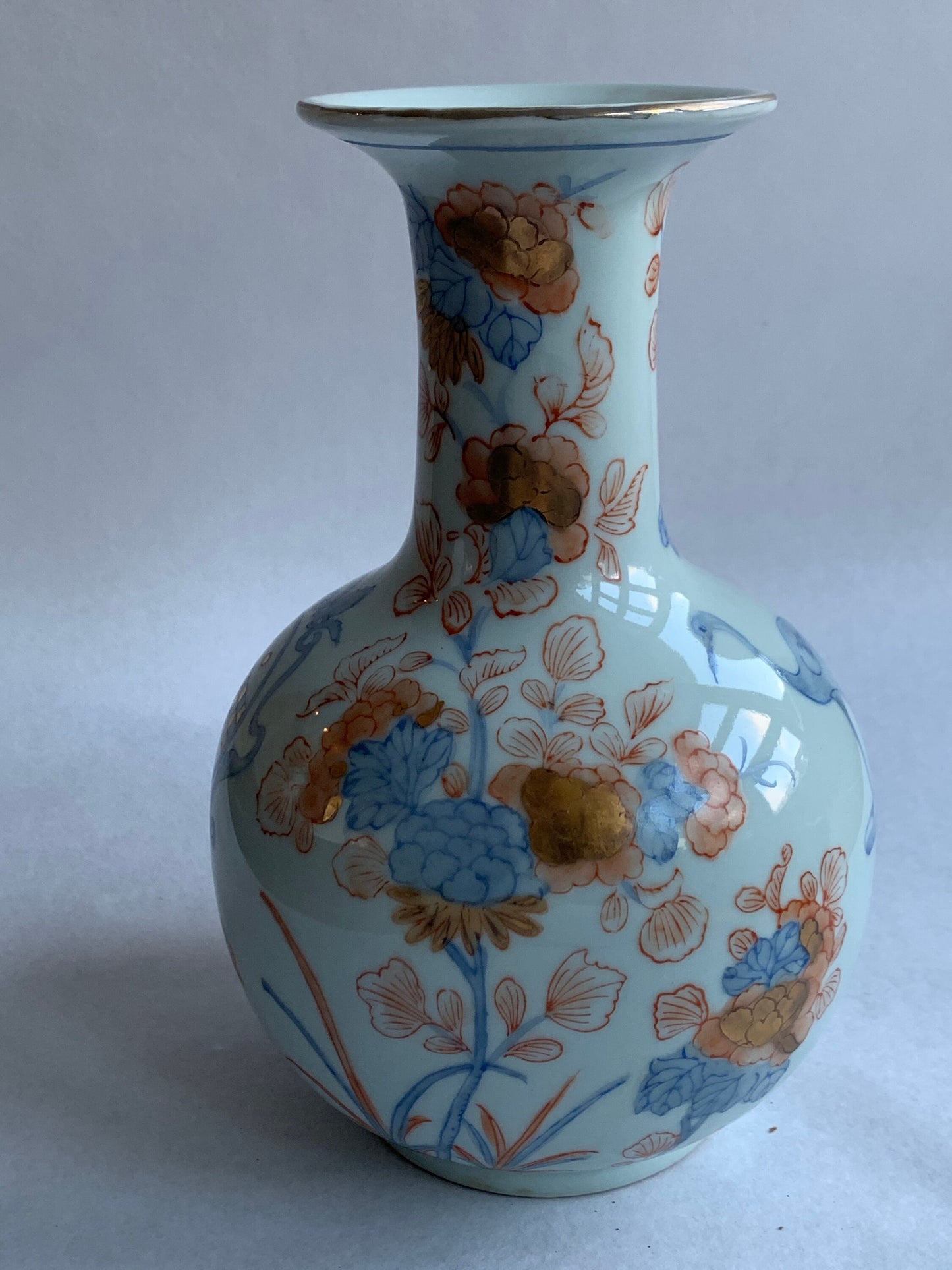 Antique Imari Vase, Japanese Iron Red, Blue Floral & Bird Decor, 19th Century