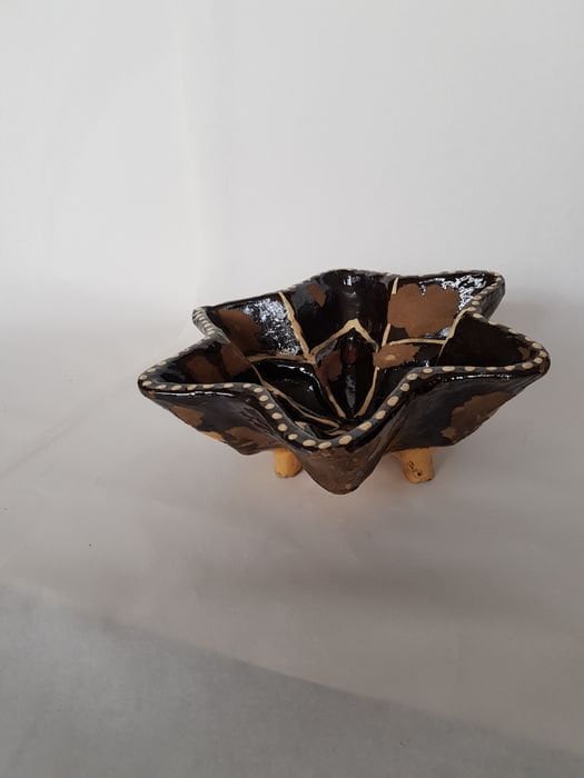Antique Slibaardewerk Pottery Basket, 18th Century European Dish (30x30x7 cm)