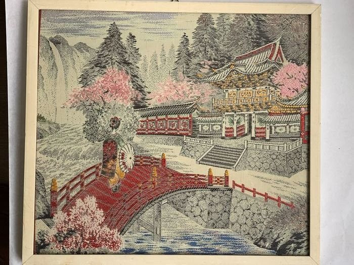 Chinees zijdeweefsel van Geisha - zijde, glas, hout - China - Republieke periode (1912-1949) Aziatische lifestyle