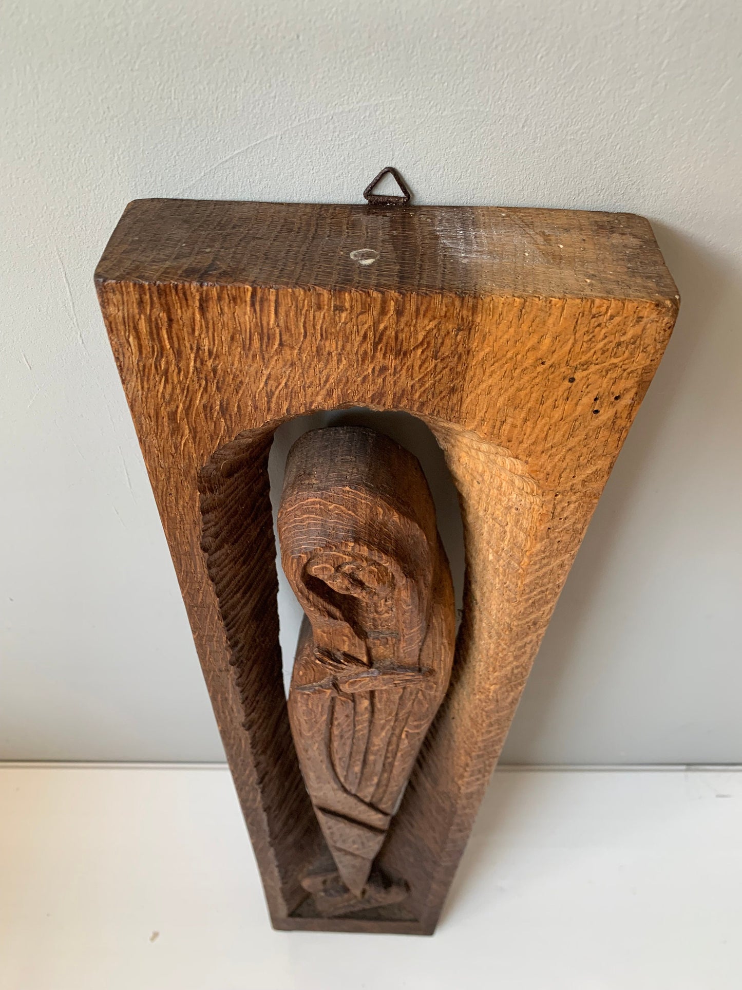 madonna art deco handcarved 70 cm grote Art Deco houtsnijwerk Madonna met slang bij voeten Genesis, holland