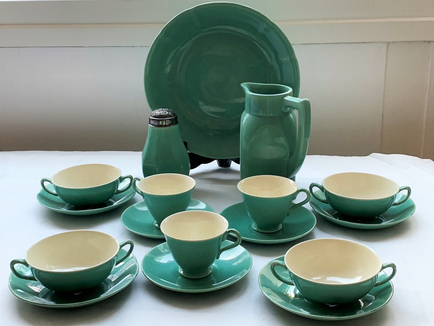 Art Deco Plateel Cacao Set, Koninklijke Zuid-Holland, Gouda