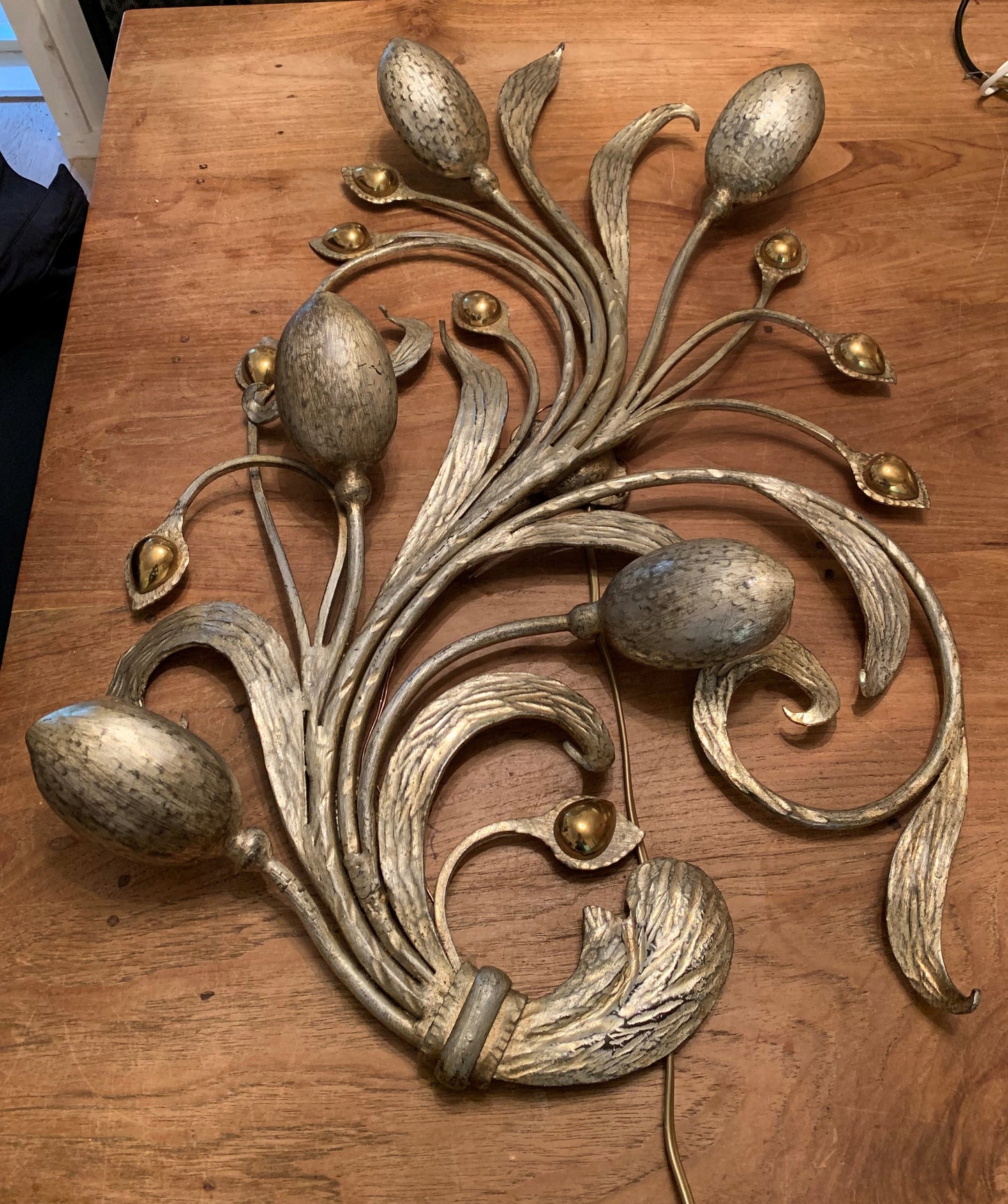 Italian Hollywood Regency Sconce, Gold & Silver Laminated Iron, Ciani Design