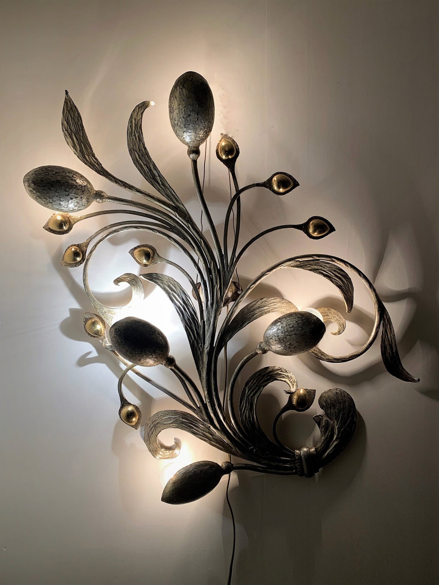 Italian Hollywood Regency Sconce, Gold & Silver Laminated Iron, Ciani Design