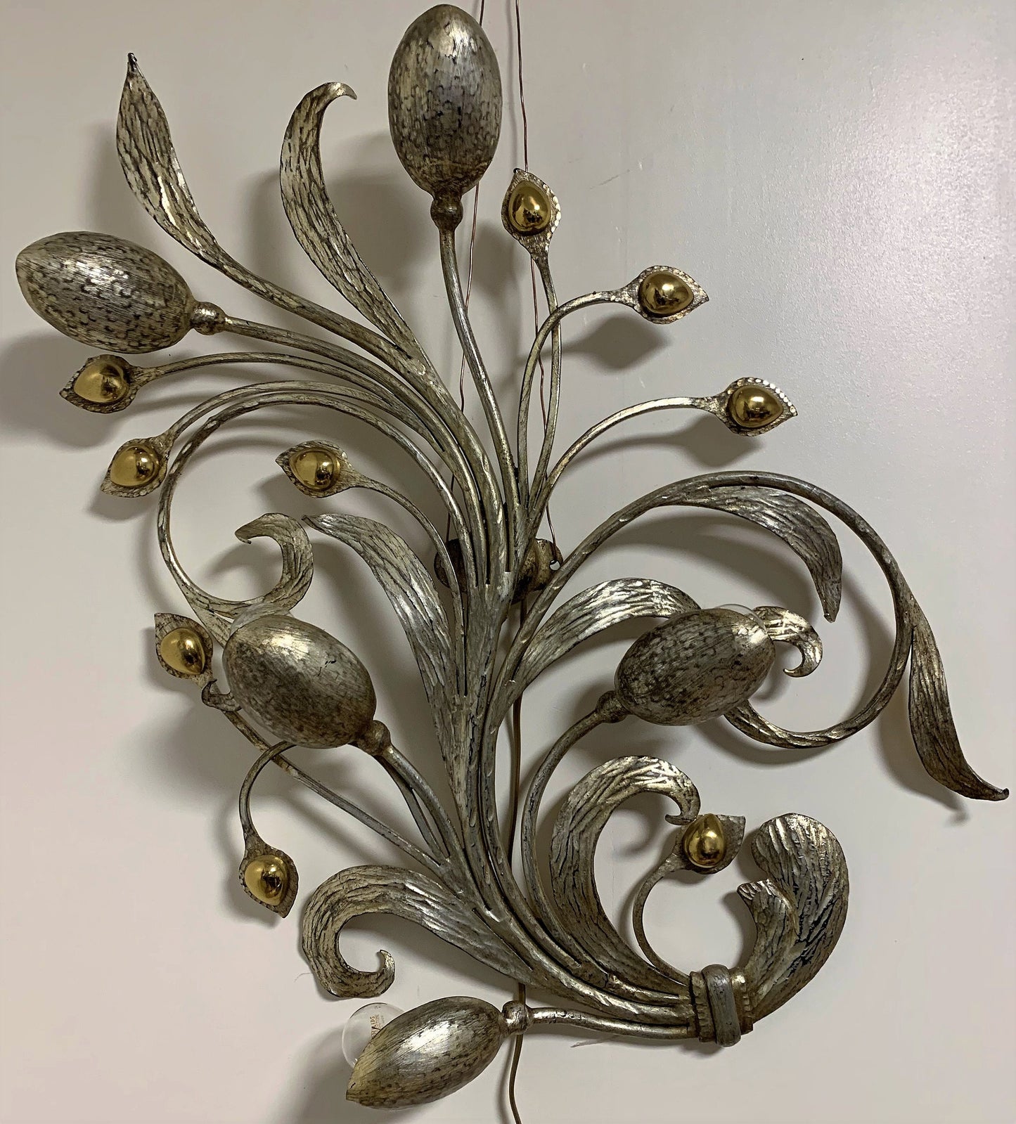 Italian Hollywood Regency Sconce, Gold & Silver Laminated Iron, Ciani Design