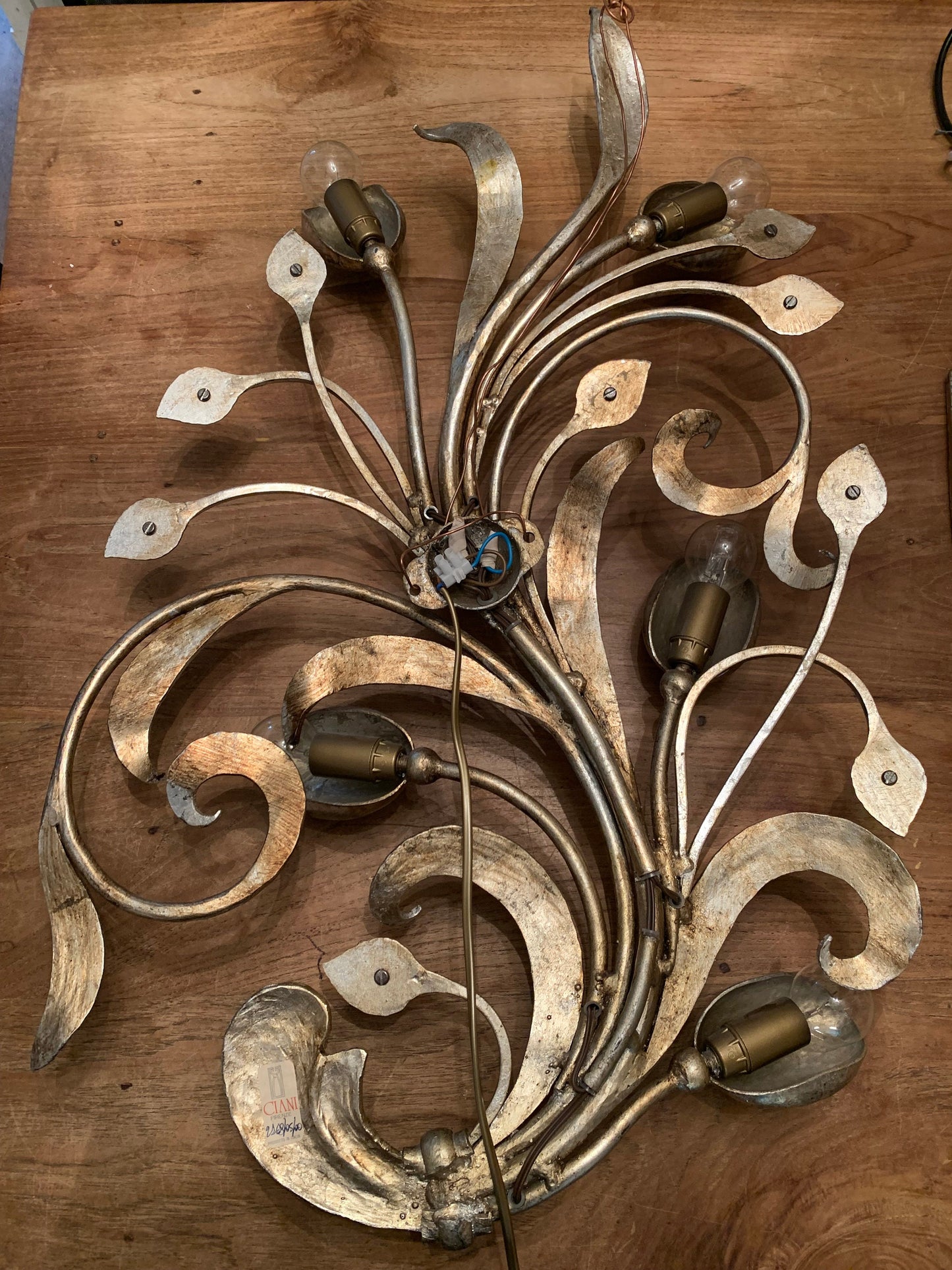 Italian Hollywood Regency Sconce, Gold & Silver Laminated Iron, Ciani Design