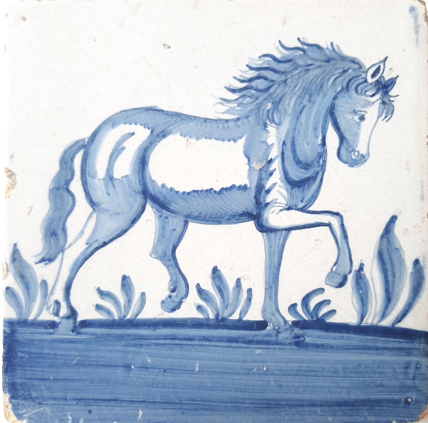 Antique Delft Tiles (Pair) | Dutch set Horse & Cow Majolica, 1750, 18th, rare